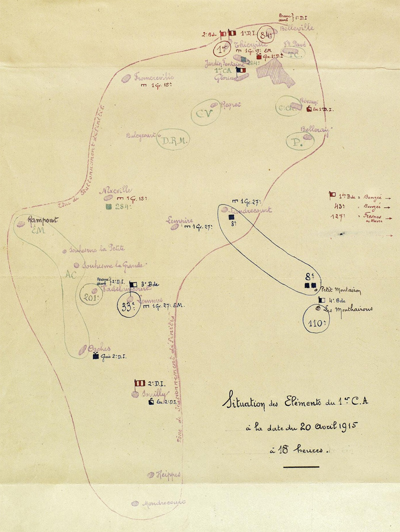 Carte de la position du 33ème le 20 avril 1915.
