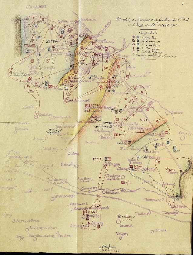 Position de l’infanterie du 1er C.A le 24 août 1915