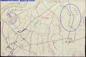 Zone de relève du 1er Bataillon du 43ème R.I par le 3ème Bataillon du 33ème face au Bois d’Anderlu