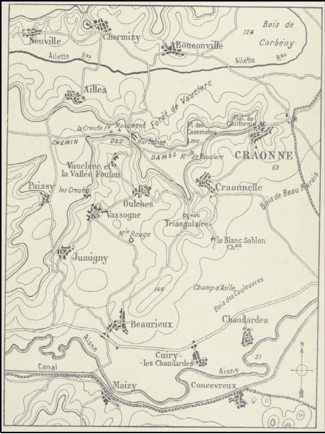 Carte du déplacement du 33 ème R.I de Beaurieux à Craonnelle le 16 avril 1917