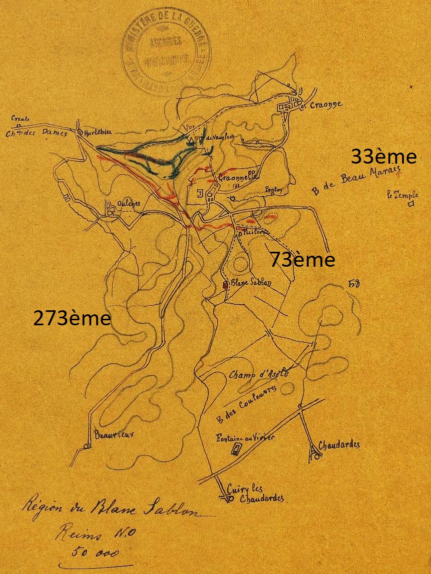 Les positions des Régiments de la 51ème D.I dans le secteur de Craonnelle en mars 1917