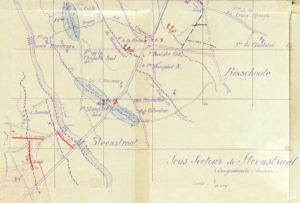 Position de l’E.M, de la C.H.R et du 2ème Bataillon le 07 juillet 1917. Lignes A et B